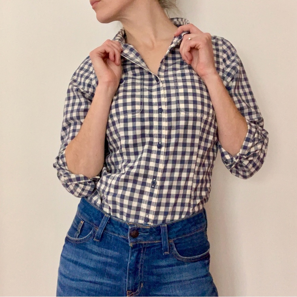 L.L. Bean 100% Cotton Blue Plaid Women’s Button Up Blouse LL Shirt Top Size S